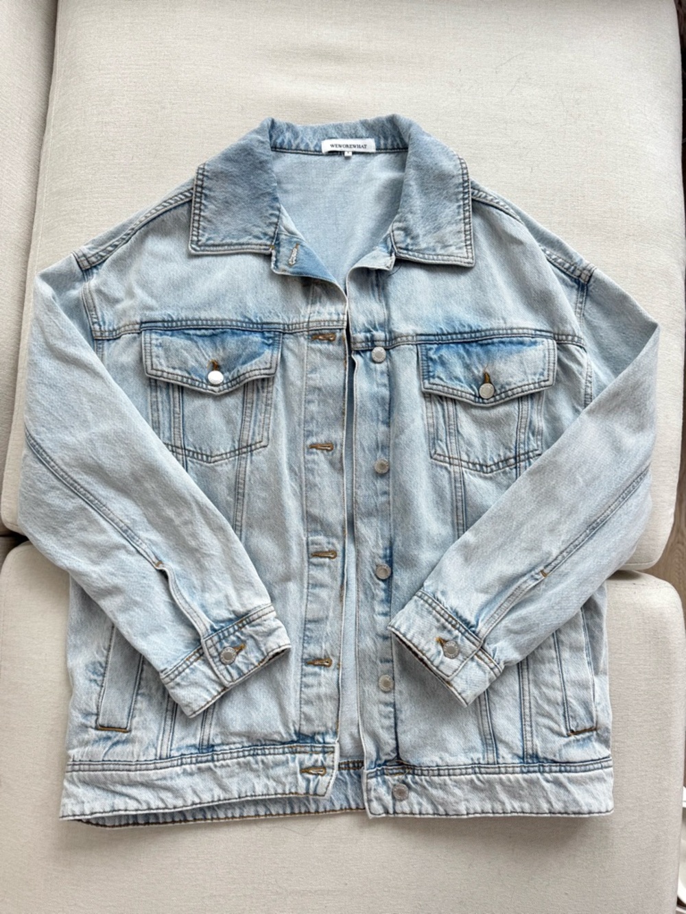 WeWoreWhat Oversized Denim Jacket – Super Light Blue (S)